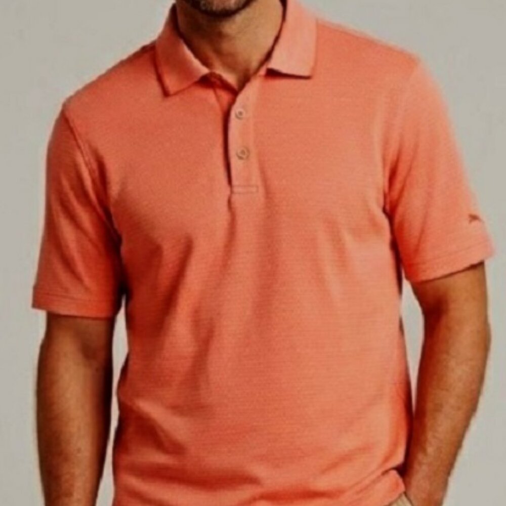 Tommy Bahama Polo Shirt Mens M Coral Marlin Modal Blend Luxury Textured Golf
